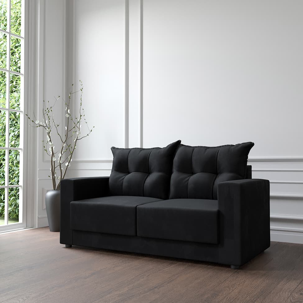 Sofá 3 Lugares Lubeck Suede Preto 180 cm