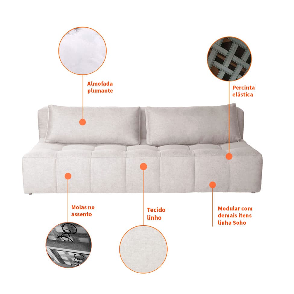Sofá 3 Lugares Modular Soho Linho Cru