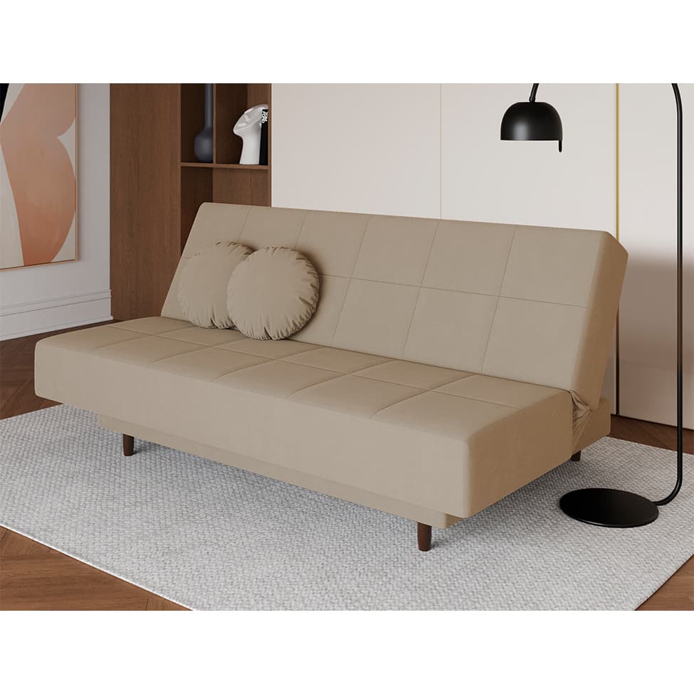 Sofá-Cama Casal 3 Lugares Jimmy Suede Bege