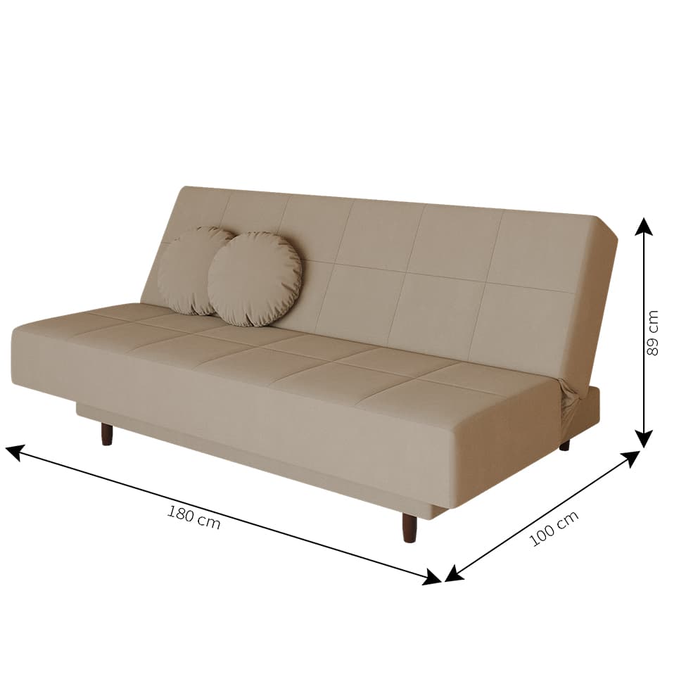Sofá-Cama Casal 3 Lugares Jimmy Suede Bege
