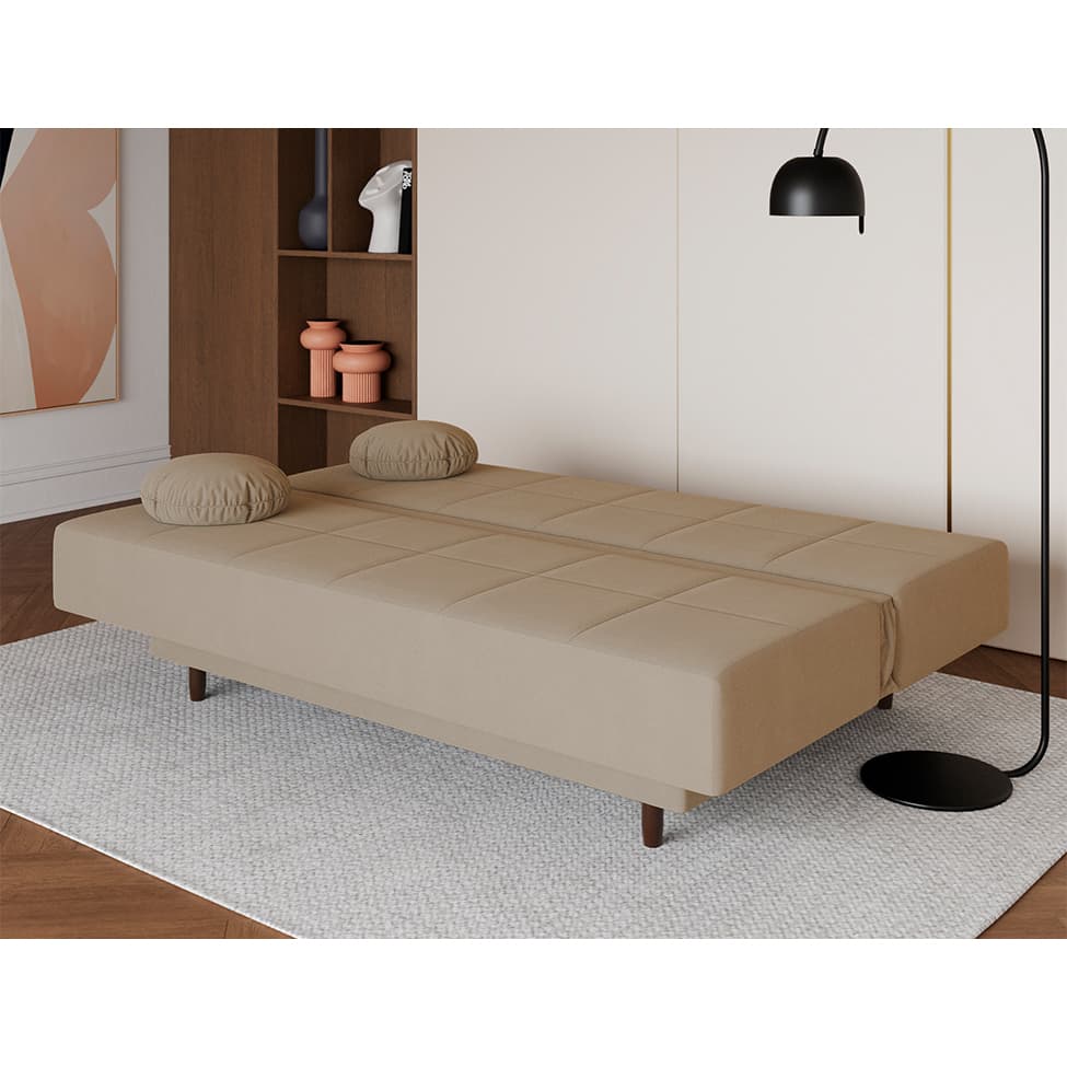 Sofá-Cama Casal 3 Lugares Jimmy Suede Bege