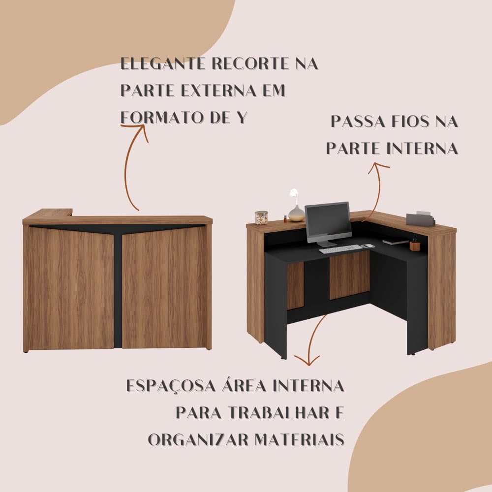 Balcão de Atendimento Lane Preto e Nogal