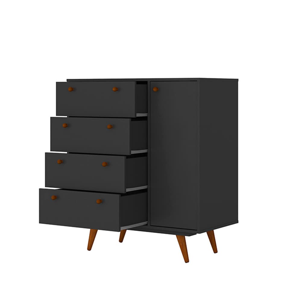 Cômoda Retrô 1 Porta 4 Gavetas Preta