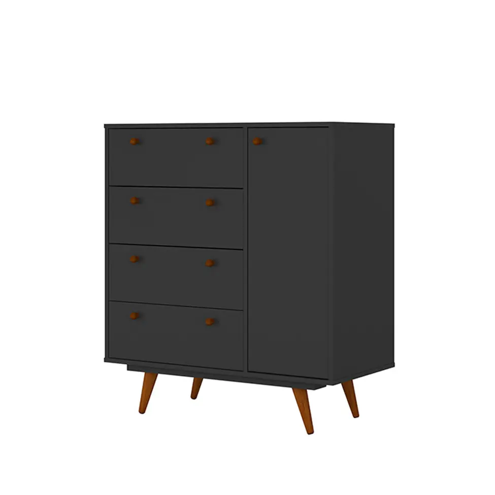 Cômoda Retrô 1 Porta 4 Gavetas Preta
