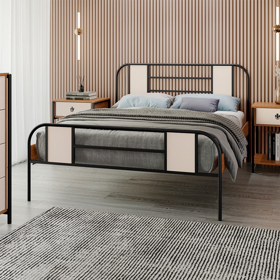 Cama Casal Sevilha Preta e Canela