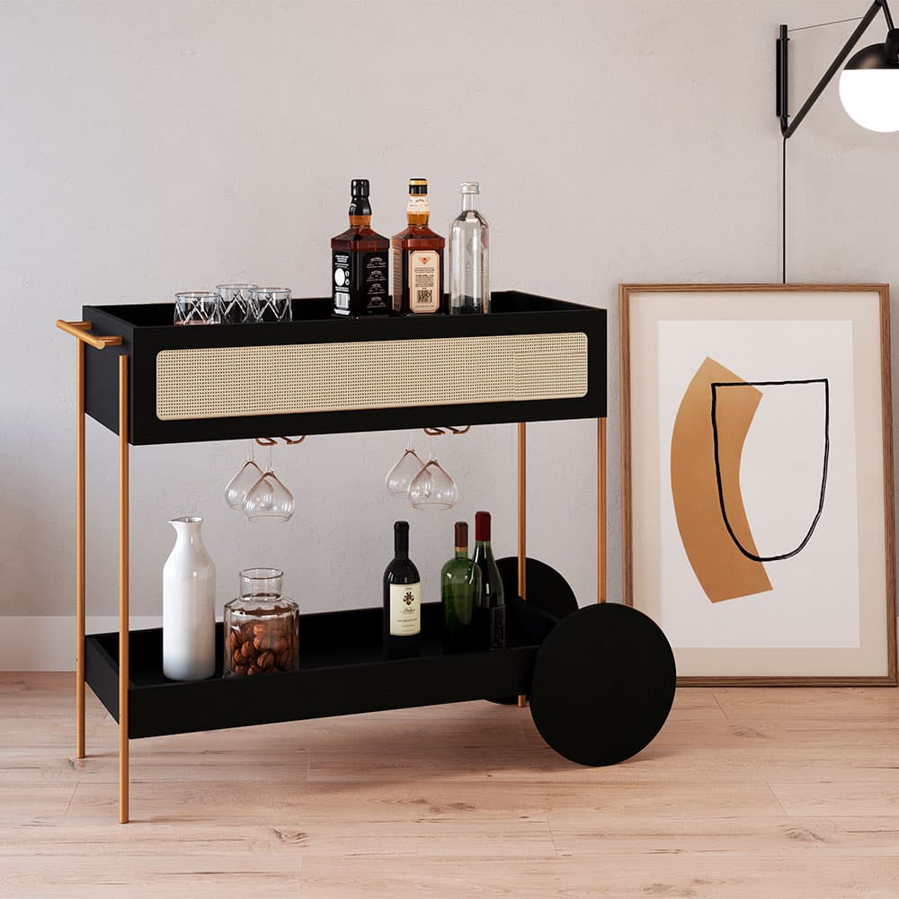 Carrinho Bar Oslo 1 GV Preto e Dourado