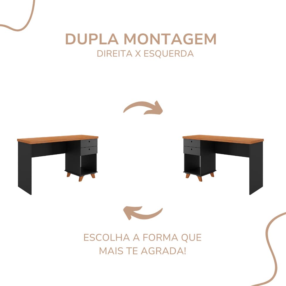 Escrivaninha Sky 2 GV Preta e Freijó