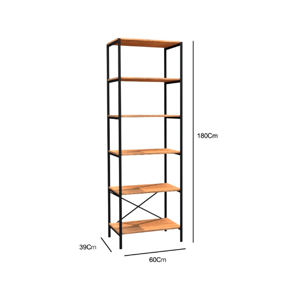 Estante Trento Madeira e Preta 180 cm