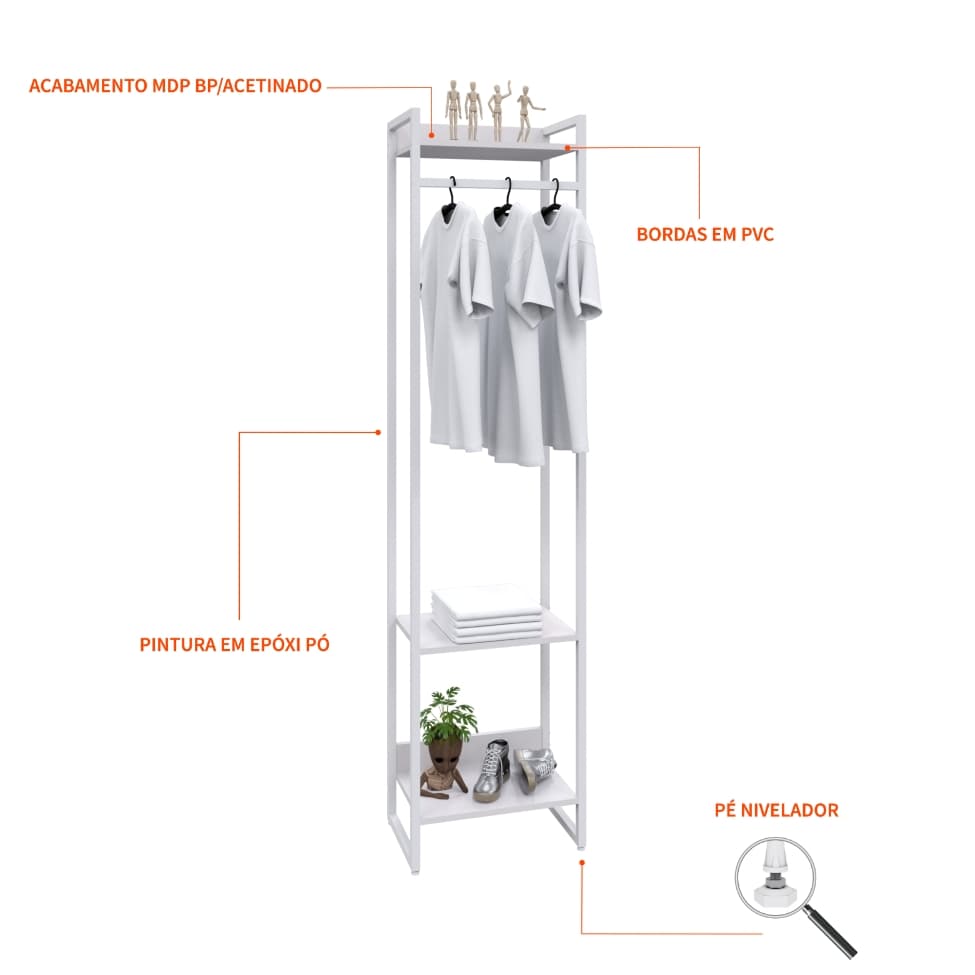 Guarda-Roupa Closet Studio Branco 187x45 cm