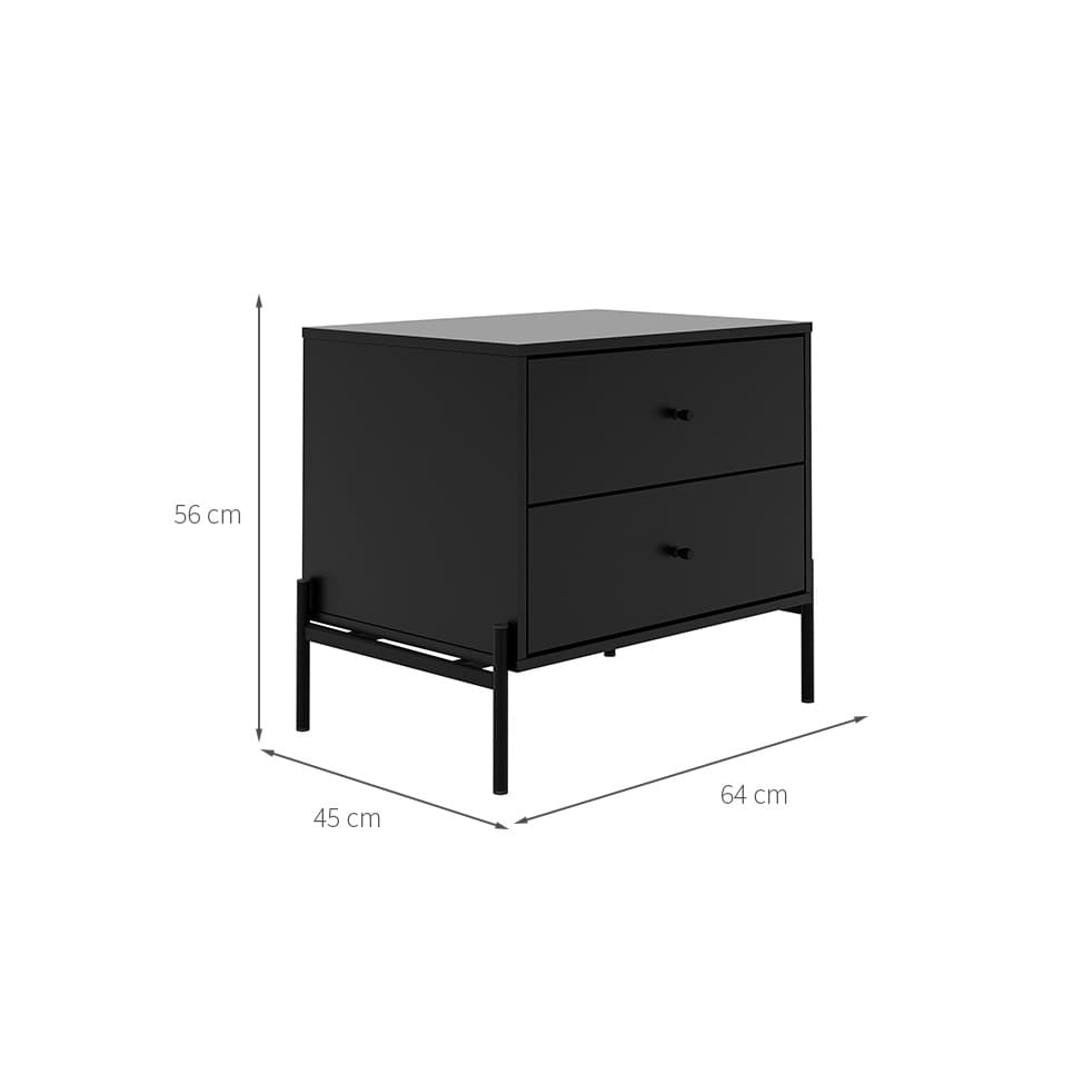 Mesa de Cabeceira Jasper 2 Gavetas Preta