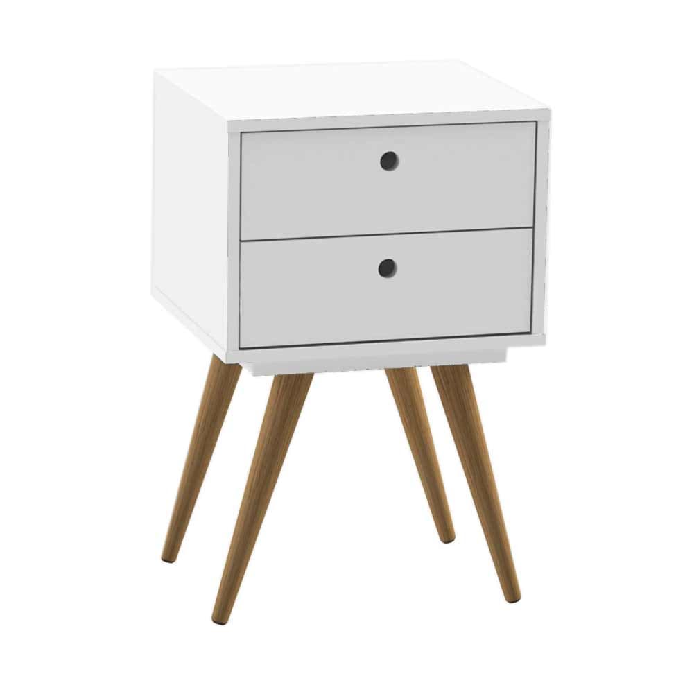 Mesa de Cabeceira Retrô 2 Gavetas Branca