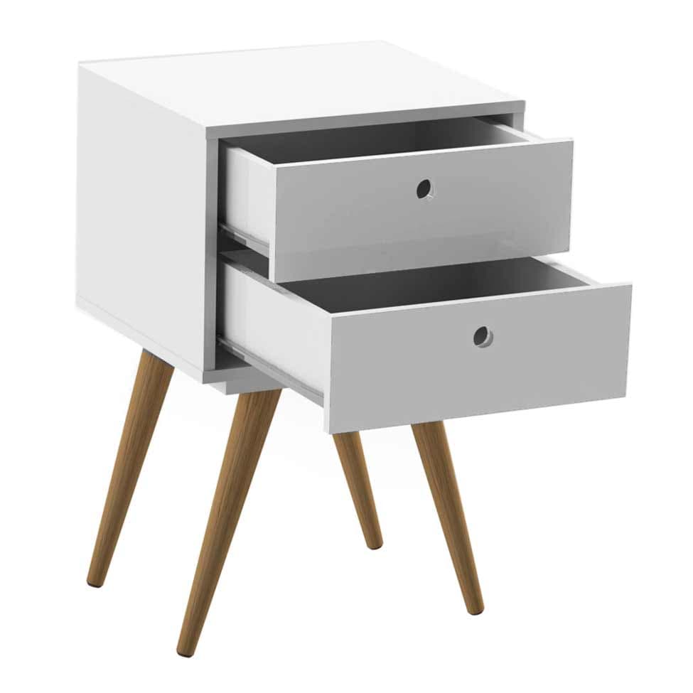 Mesa de Cabeceira Retrô 2 Gavetas Branca