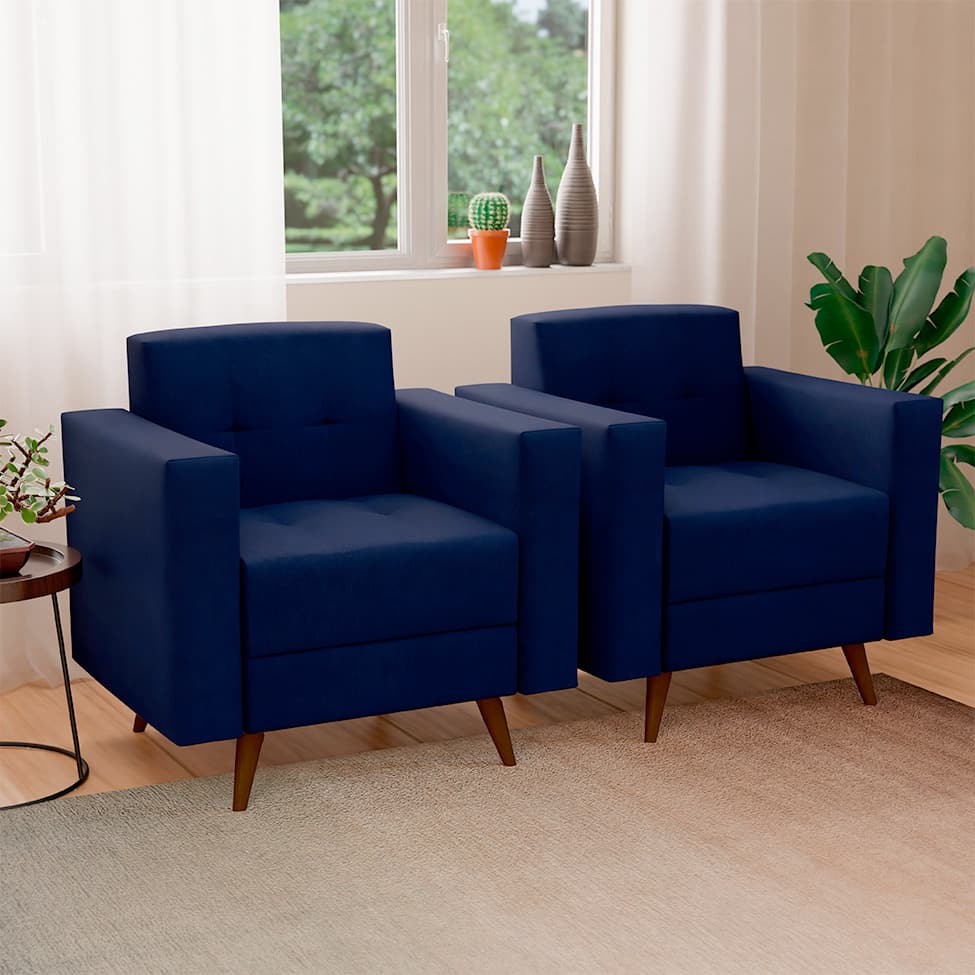 Poltrona Vitrola Suede Azul