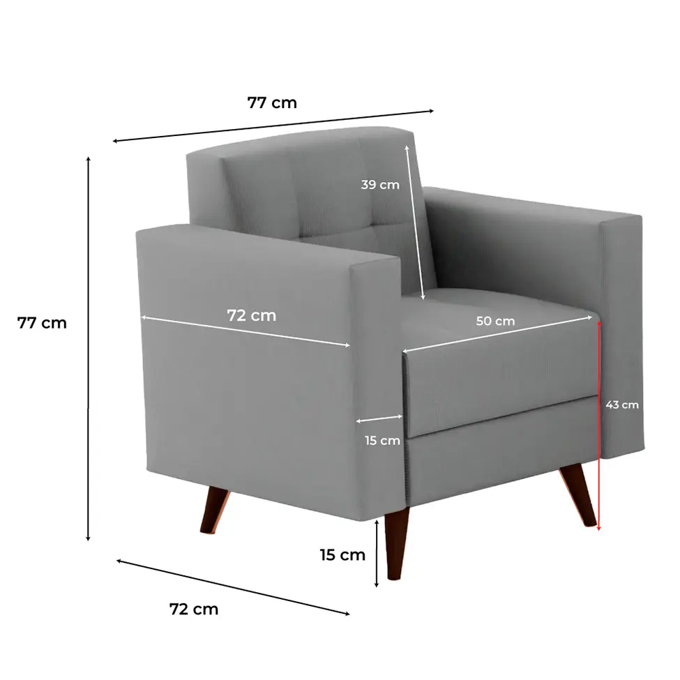 Poltrona Vitrola Suede Cinza