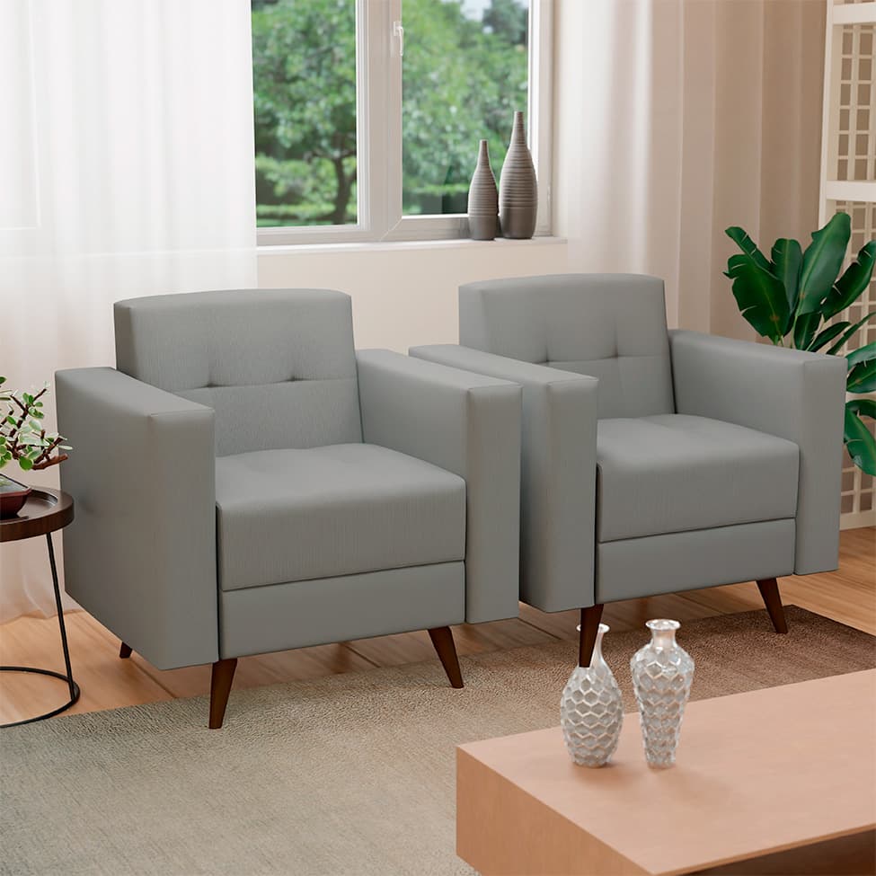 Poltrona Vitrola Suede Cinza