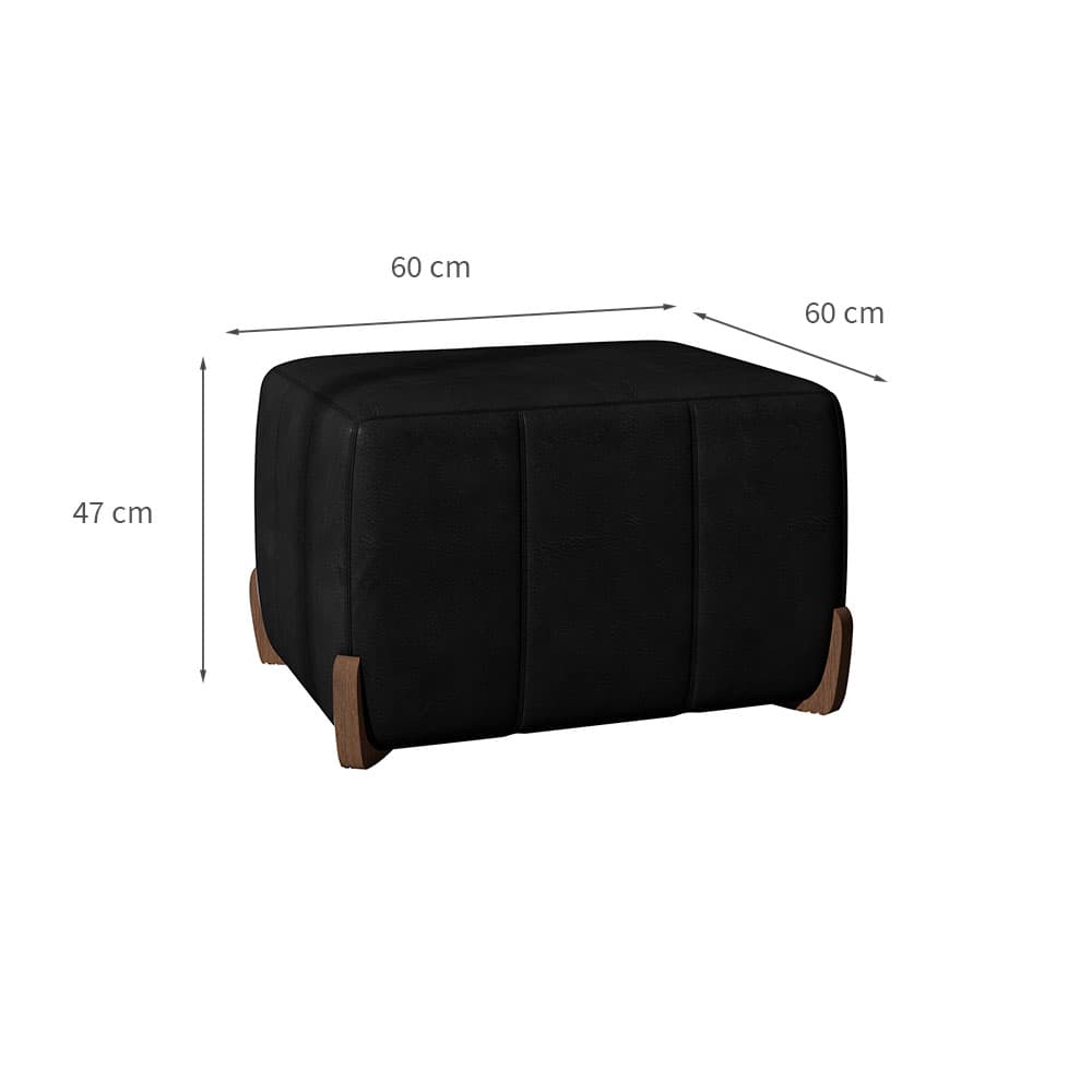 Puff Retangular Beirute Couro Preto 60 cm