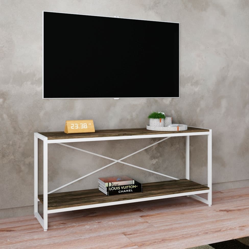 Rack Studio Carvalho Dark e Branco 120 cm