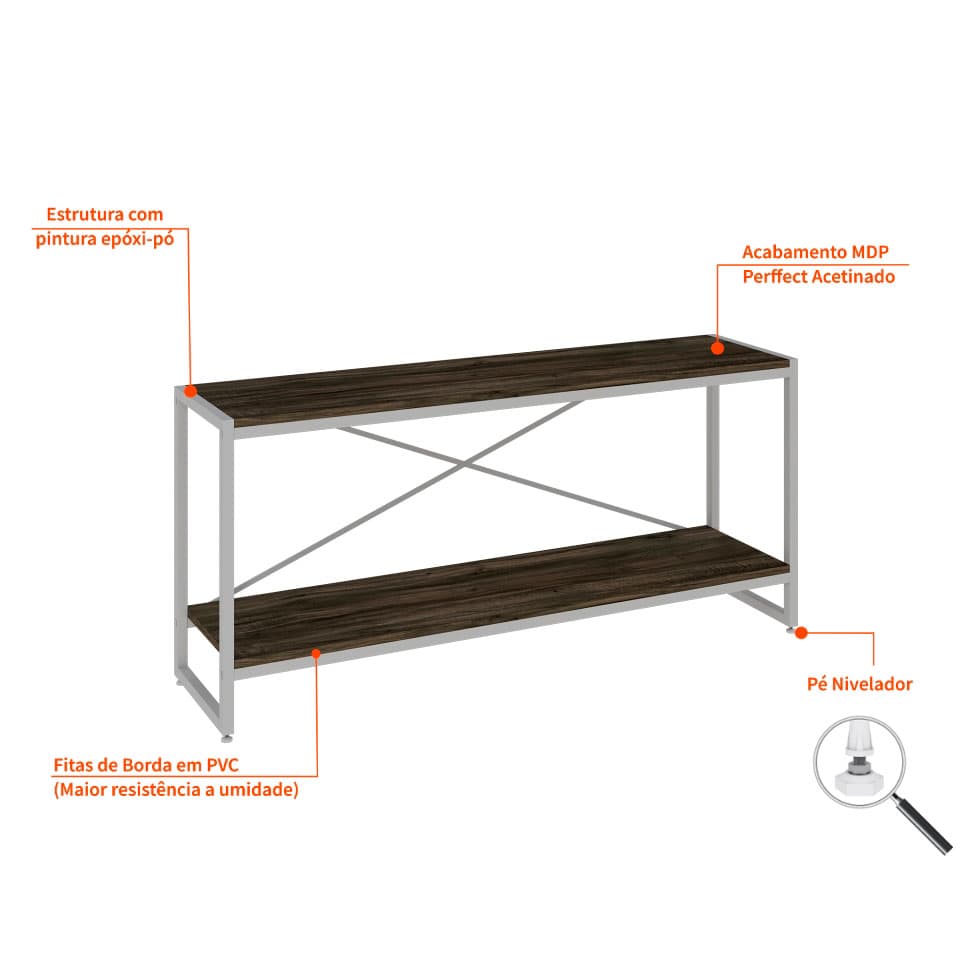 Rack Studio Carvalho Dark e Branco 120 cm