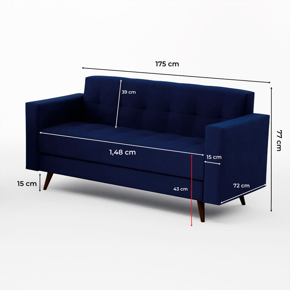Sofá 2 Lugares Vitrola Suede Azul