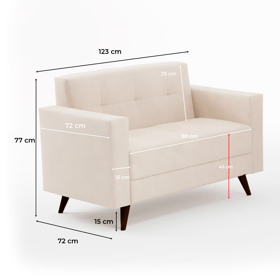 Sofá 2 Lugares Vitrola Suede Bege 123 cm