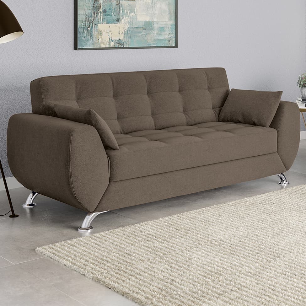 Sofá 3 Lugares Larissa Suede Castanho