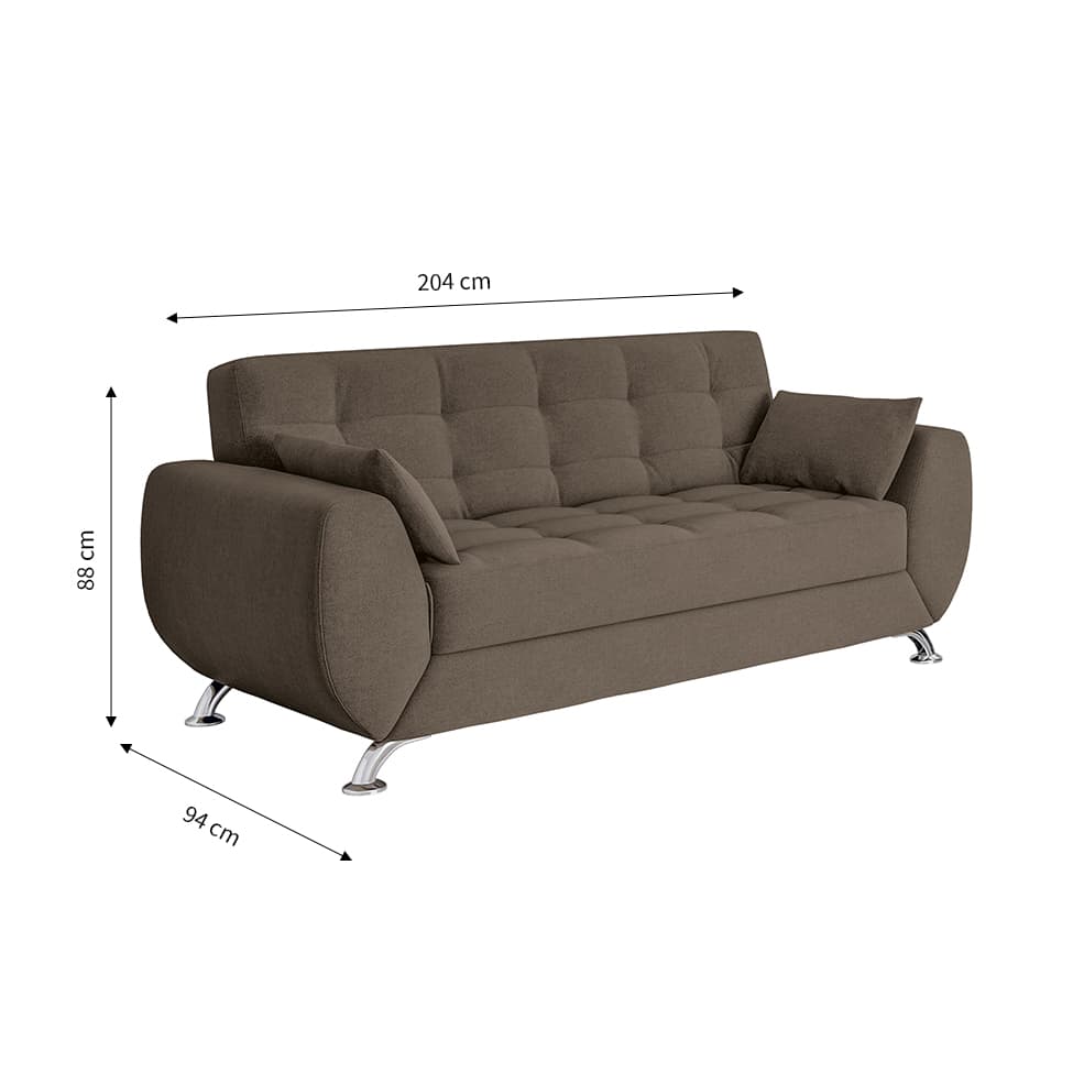 Sofá 3 Lugares Larissa Suede Castanho