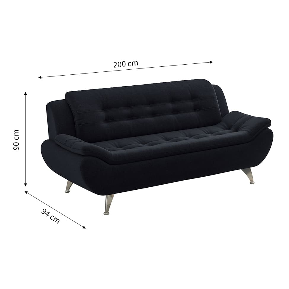 Sofá 3 Lugares New Passion Suede Preto