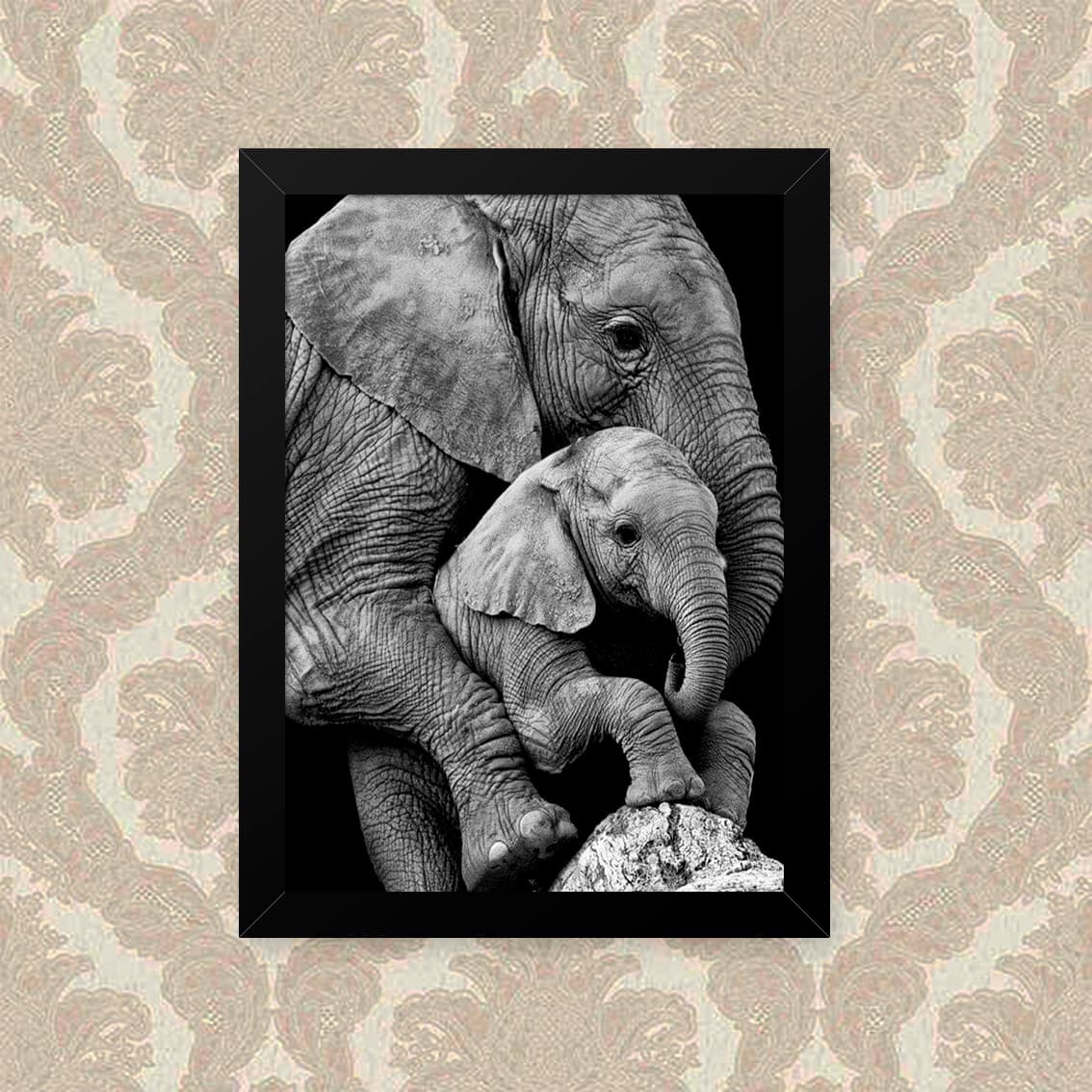 Quadro Elefante Familia 23X33cm