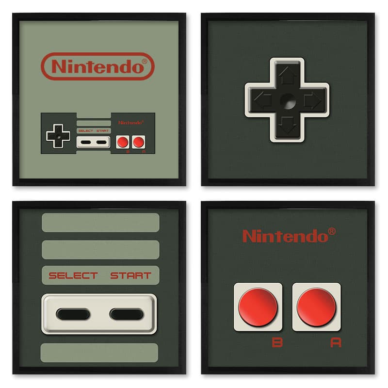 Quadros 20X20 (4 Uni) Nerderia Nintendo