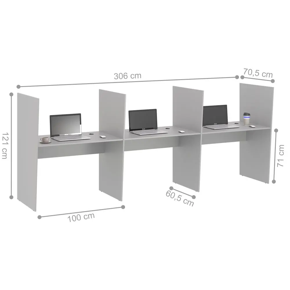 Balcao de Atendimento 3 Lugar Mixer Cinza