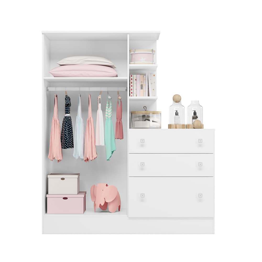 Roupeiro com Comoda Infantil Fermo Branco