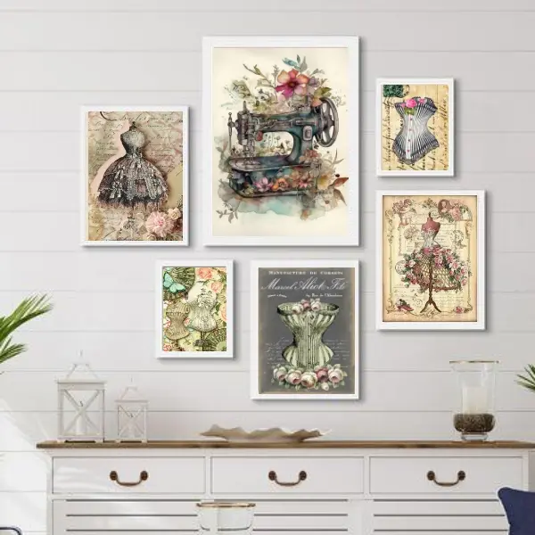 Kit 6 Quadros Atelier Costura