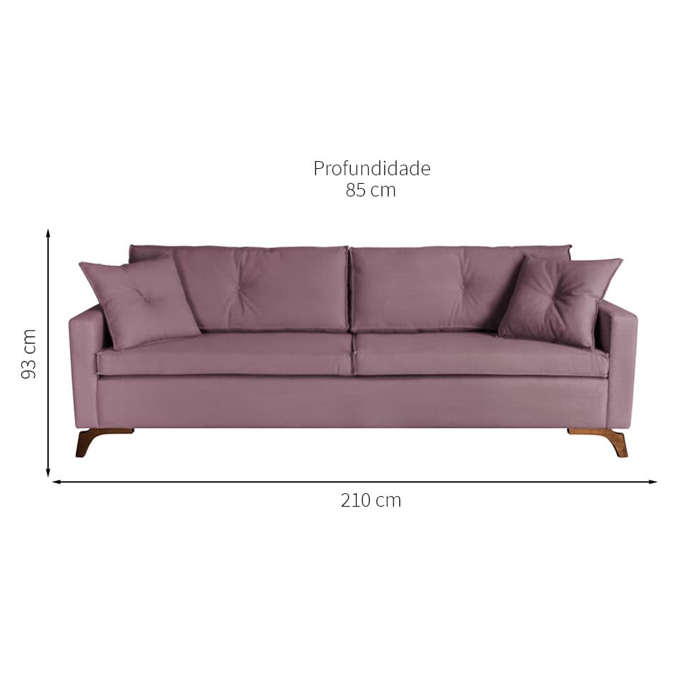 Sofá 3 Lugares Viena Veludo Rosa 210 cm