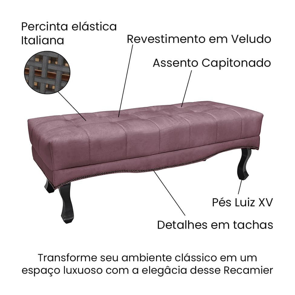 Recamier Vicenza Veludo Uva 140 cm