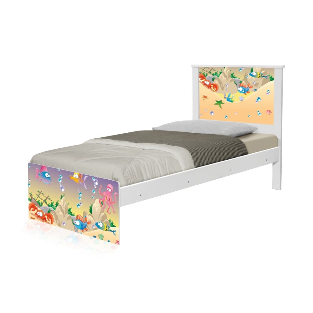 Cama Solteiro Adesivada Fundo do Mar Feliz