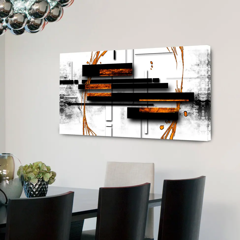 Quadro Abstrato Preto e Branco 55x100cm
