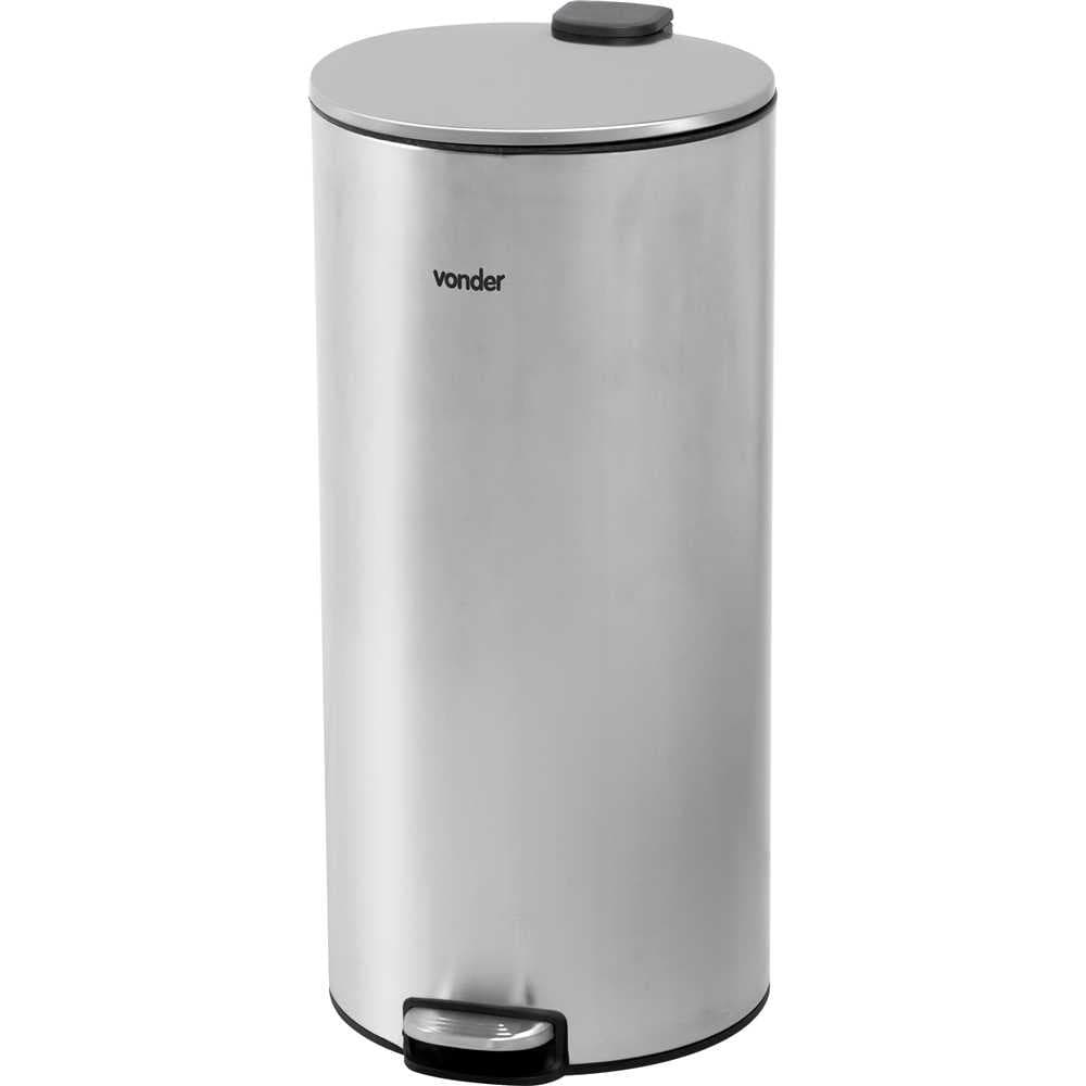 Lixeira redonda 30 litros inox cinza VONDER