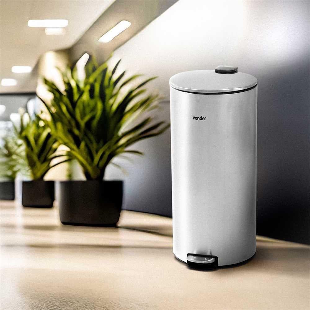 Lixeira redonda 30 litros inox cinza VONDER