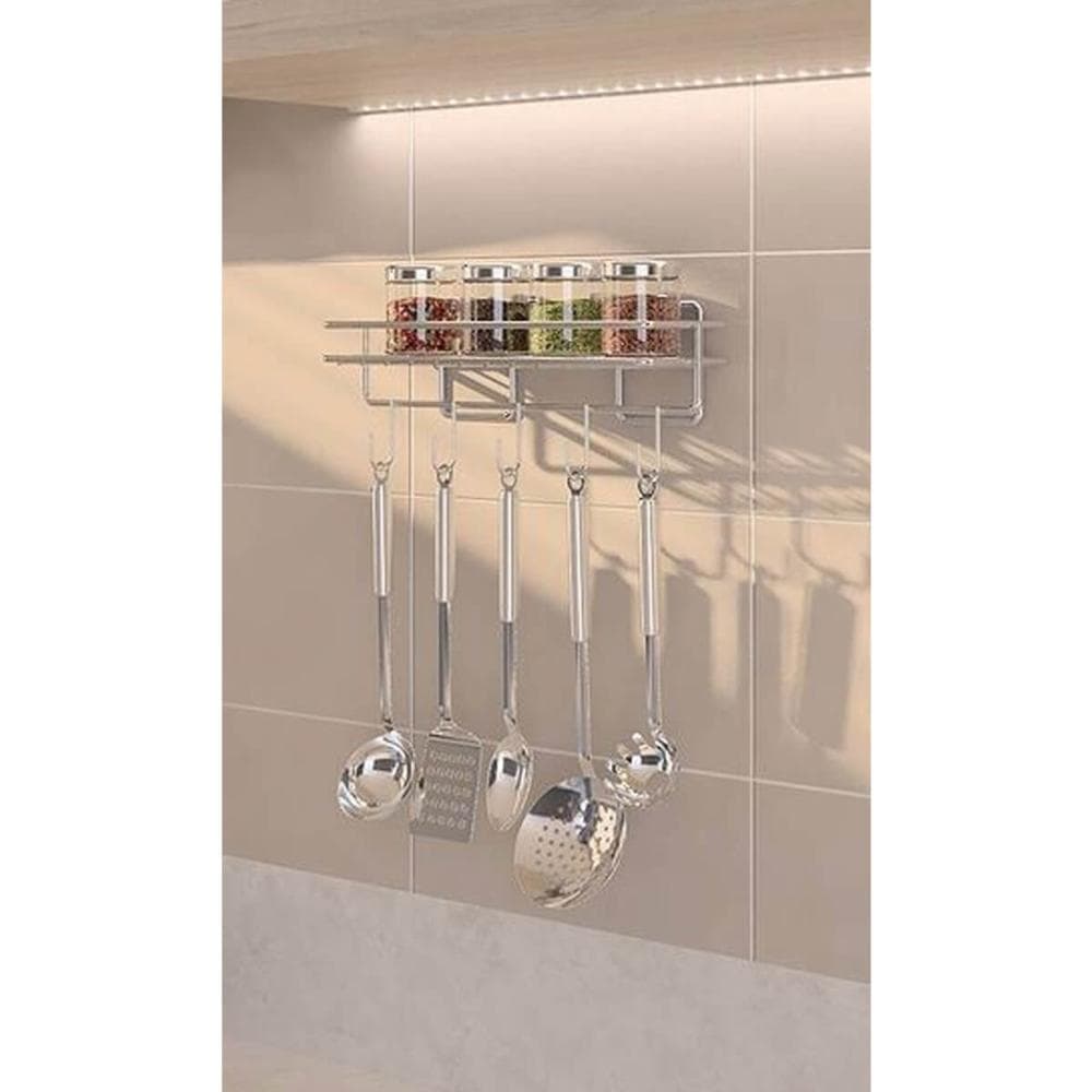 Porta Condimentos Inox de Parede Suporte Temperos 5 Ganchos