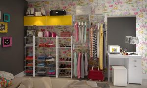 closet organizado com roupas penduradas