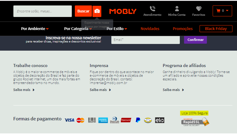 comprar móveis pela internet no site com selo de segurança RapidSSL