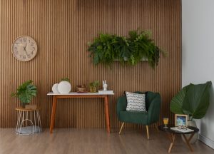 Tendência 2022: sala de estar com elementos orgânicos